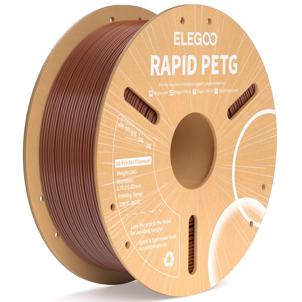ELEGOO Rapid PETG Filament 1.75mm Bundle 4KG, High Speed 30-600mm/s 3D Printer Filament Accuracy +/- 0.02 mm, 1kg Cardboard Spool(2.2lbs), Fits for Most FDM 3D Printers(Black, White, Blue, Red)