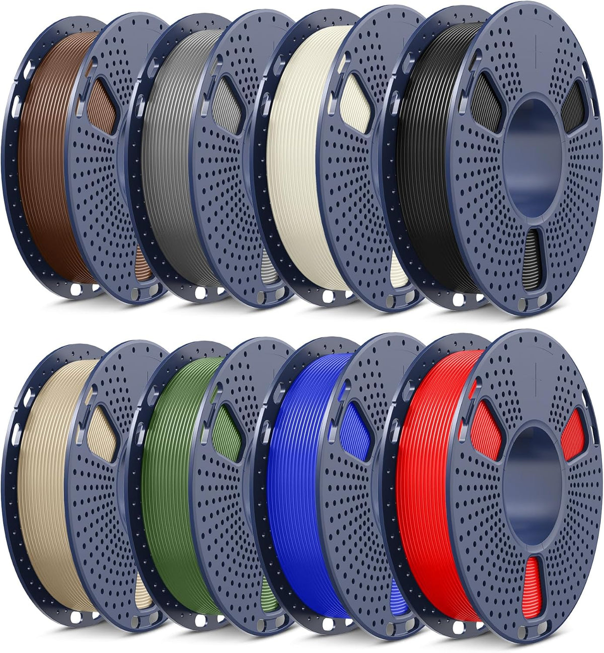 SUNLU 3D Printer Filament Bundle PLA Filament 1.75mm, Individually Vacuum Packed, 0.25kg per Spool, 2kg in Total, 8 Pack, Black+Bone White+Grey+Brown+Red+Blue+Olive Green+Wood