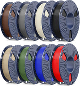 SUNLU 3D Printer Filament Bundle PLA Filament 1.75mm, Individually Vacuum Packed, 0.25kg per Spool, 2kg in Total, 8 Pack, Black+Bone White+Grey+Brown+Red+Blue+Olive Green+Wood