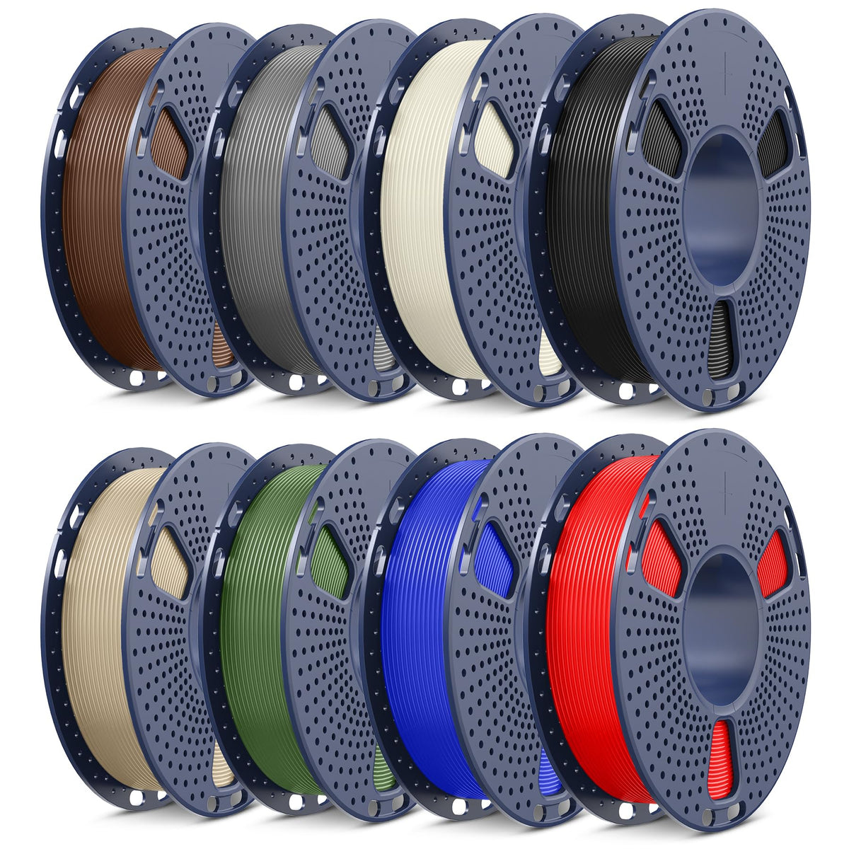 SUNLU 3D Printer Filament Bundle PLA Filament 1.75mm, Individually Vacuum Packed, 0.25kg per Spool, 2kg in Total, 8 Pack, Black+Bone White+Grey+Brown+Red+Blue+Olive Green+Wood