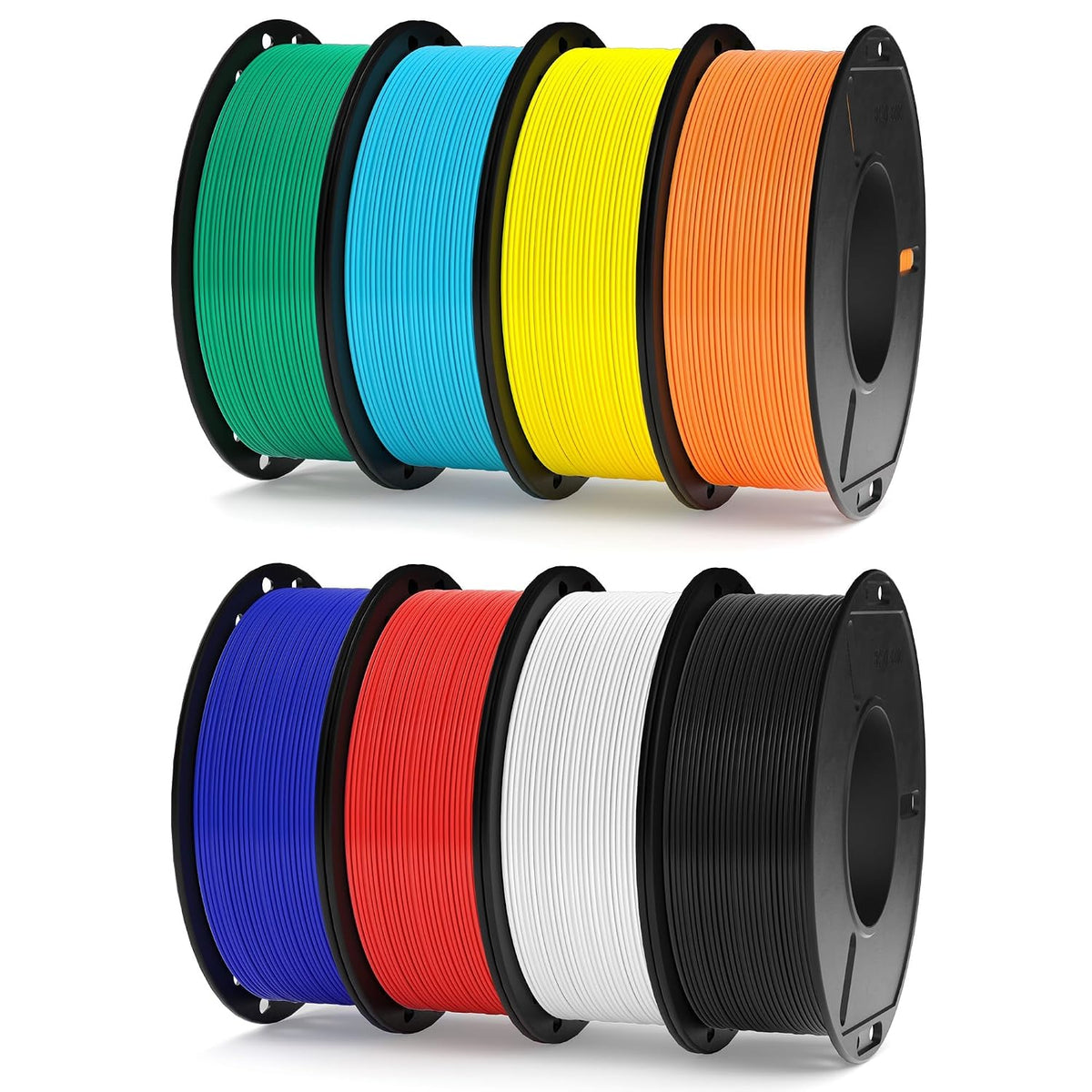 ELEGOO 250g PLA Plus Filament Bundle 1.75mm, 8 Colors 3D Printer Filaments Dimensional Accuracy +/- 0.02mm, 8 Pack 250g Spool, Black/White/Red/Dark Blue/Orange/Yellow/Sky Blue/Sea Green
