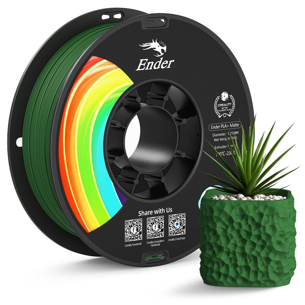 Creality Matte PLA Plus Filament 1.75mm, Low Warping, Minimal Layer Lines, Dimensional Accuracy +/- 0.02mm, 4kg (8.8lb) 3D Printer PLA+ Filament Bundle, Matte Black (4 Pack)