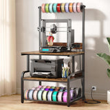 Homieasy Printer Stand with Charging Station, 29.1" x 22.8" Large 3D Printer Table with Filament Storage, Heavy Duty Rolling Printer Cart with 4-Tier Storage for Workshop/Office/Garage, Rustic Brown