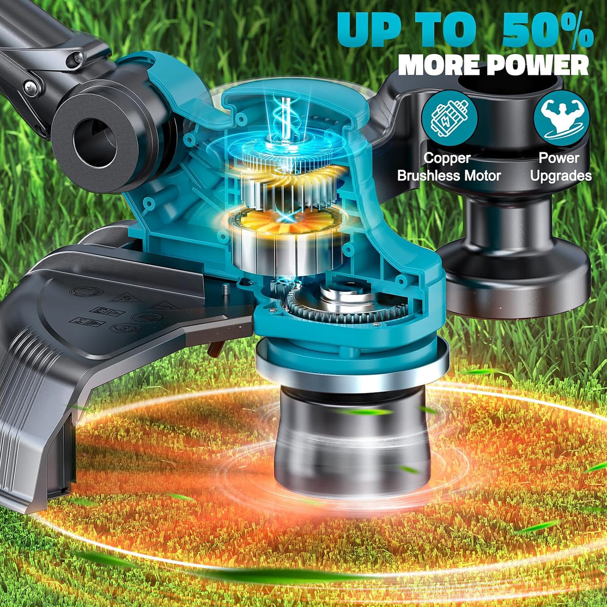 Cordless String Trimmer Compatible with Makita 18V (Tool Only), Weed Eater with Brushless Motor & Battery Level Display, 3 in 1 Electric Weed Wacker/Edger Trimmer/Lawn Mower for Yard Garden, Blue