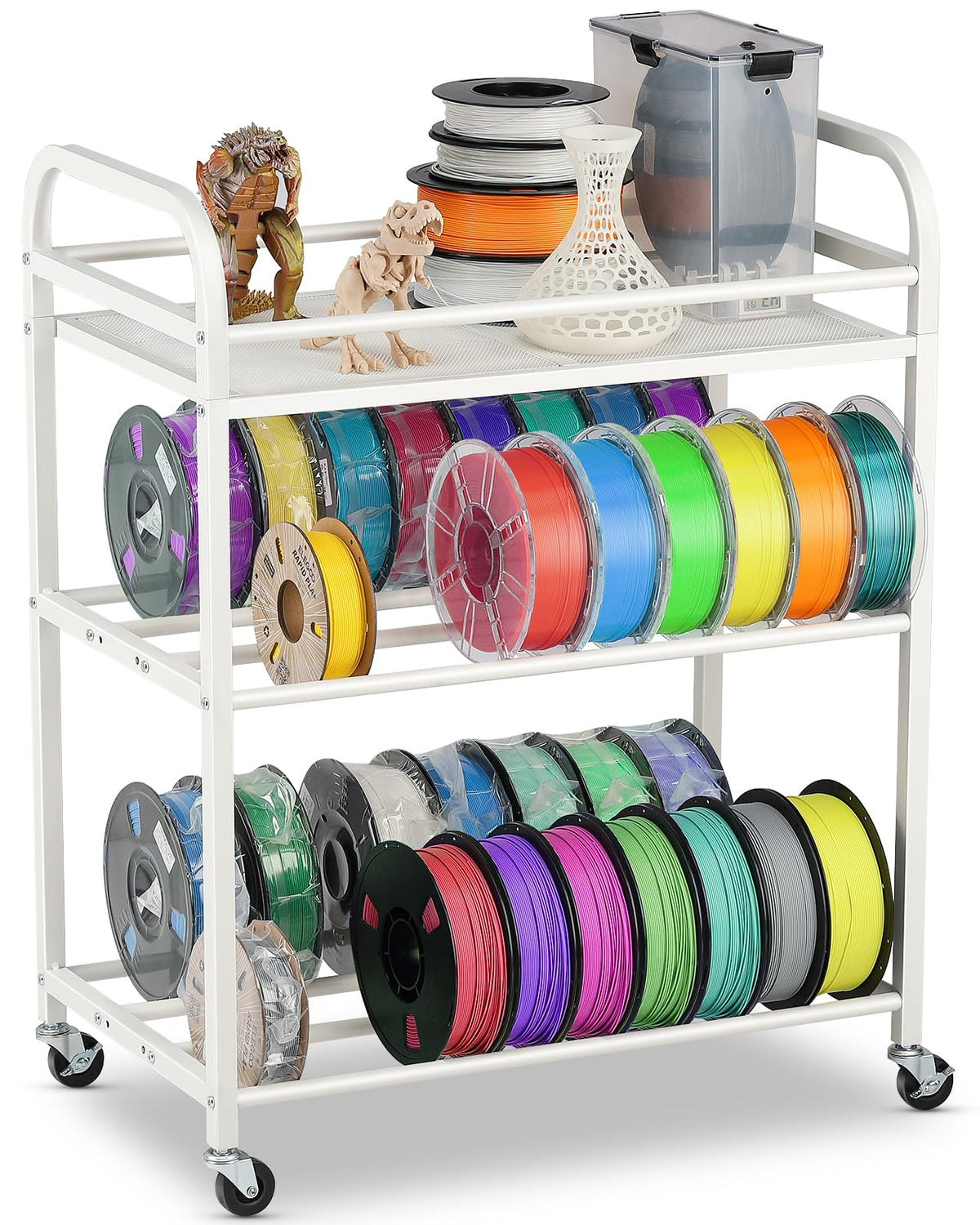 3D Printer Filament Storage Rack- Rolling Filament Spool Holders Racks with Wheels, Heavy Duty Metal Shelf for PLA/ABS/TPU/Nylon, Filaments Organzied for 3D Printing Studio, Office Workshop (Black)