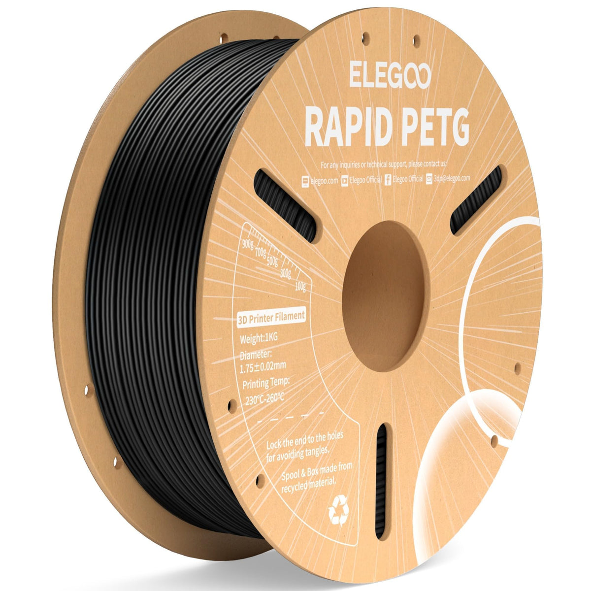 ELEGOO Rapid PETG Filament 1.75mm Bundle 4KG, High Speed 30-600mm/s 3D Printer Filament Accuracy +/- 0.02 mm, 1kg Cardboard Spool(2.2lbs), Fits for Most FDM 3D Printers(Black, White, Blue, Red)
