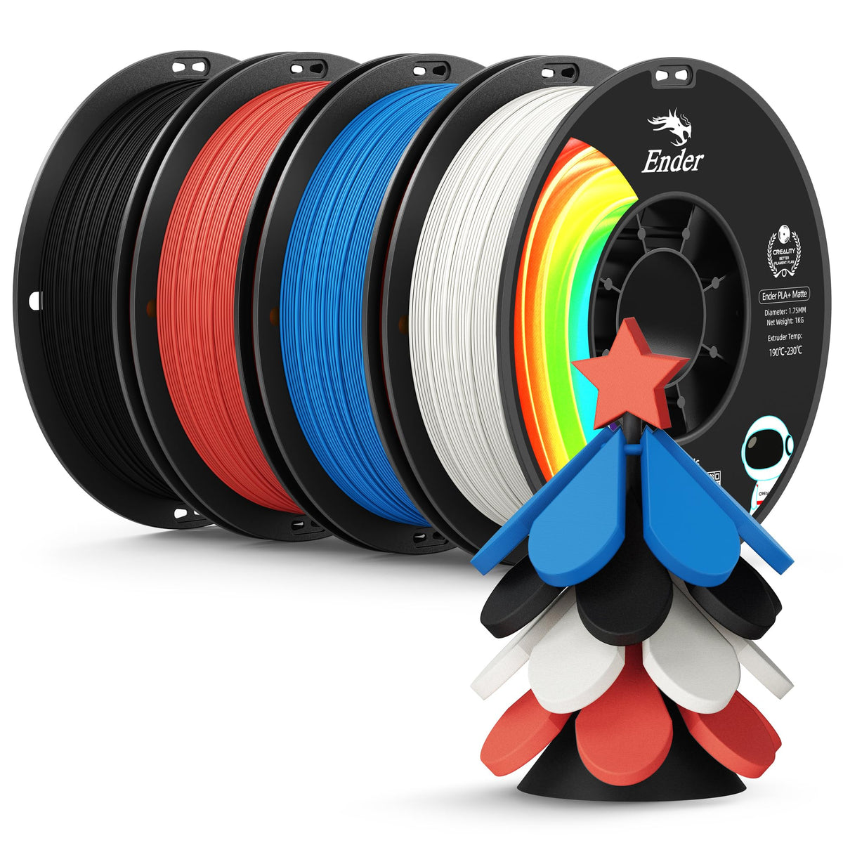 Creality Matte PLA Plus Filament 1.75mm, Low Warping, Minimal Layer Lines, Dimensional Accuracy +/- 0.02mm, 4kg (8.8lb) 3D Printer PLA+ Filament Bundle, Matte Black (4 Pack)