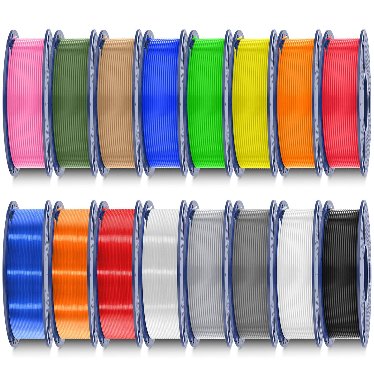 SUNLU 3D Printer Filament Bundle PLA Filament 1.75mm, Individually Vacuum Packed, 0.25kg per Spool, 2kg in Total, 8 Pack, Black+Bone White+Grey+Brown+Red+Blue+Olive Green+Wood