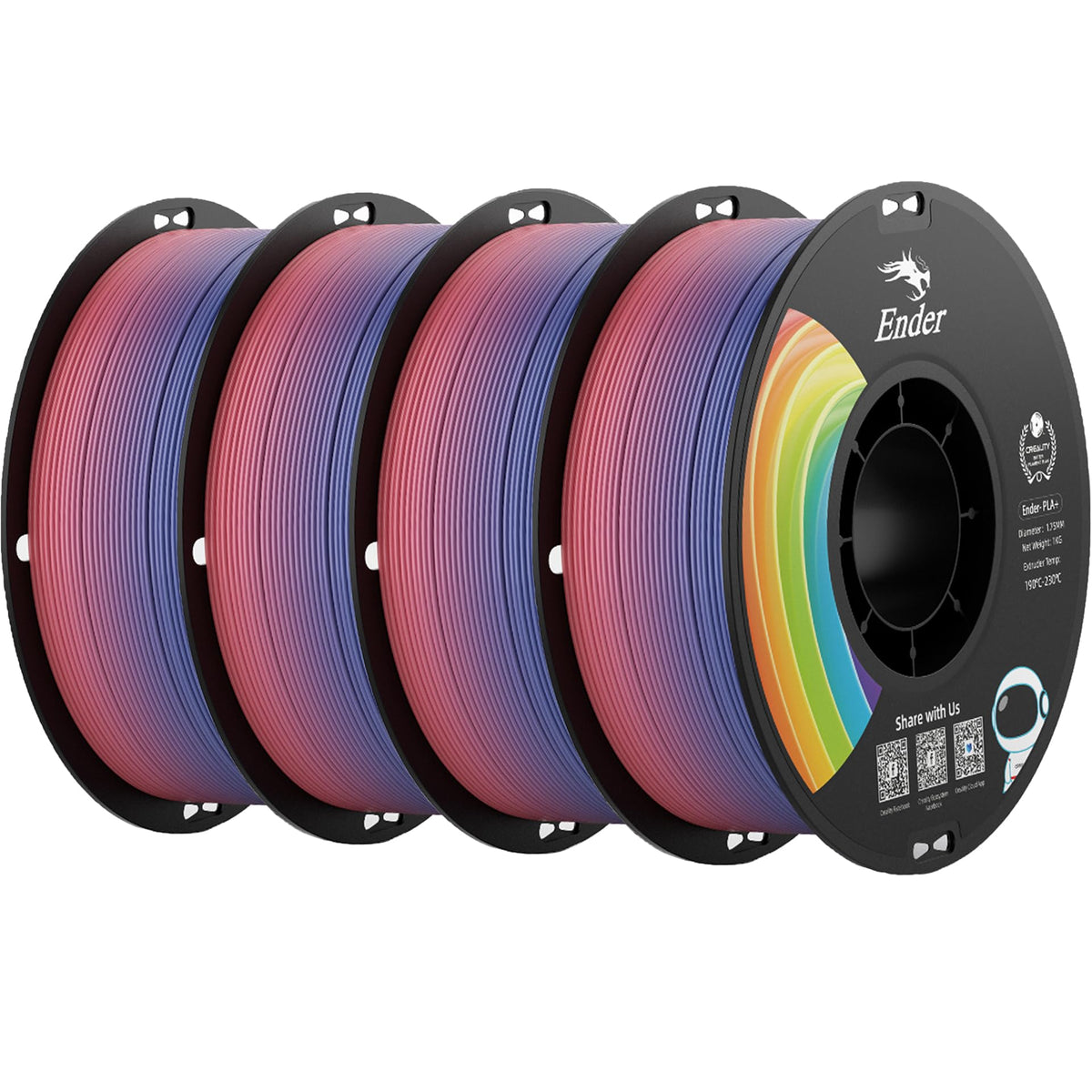 Creality 3D Printer Filament 1.75mm 4KG, PLA Filament Bulk +/- 0.02mm, 4 Pack 1kg Spool(2.2lbs) 3D Printing Filament Fits for Most FDM 3D Printers, Black White Blue Red