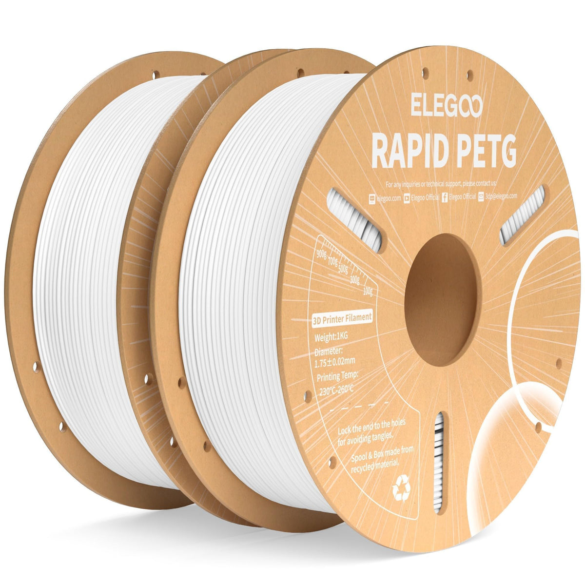 ELEGOO Rapid PETG Filament 1.75mm Bundle 4KG, High Speed 30-600mm/s 3D Printer Filament Accuracy +/- 0.02 mm, 1kg Cardboard Spool(2.2lbs), Fits for Most FDM 3D Printers(Black, White, Blue, Red)