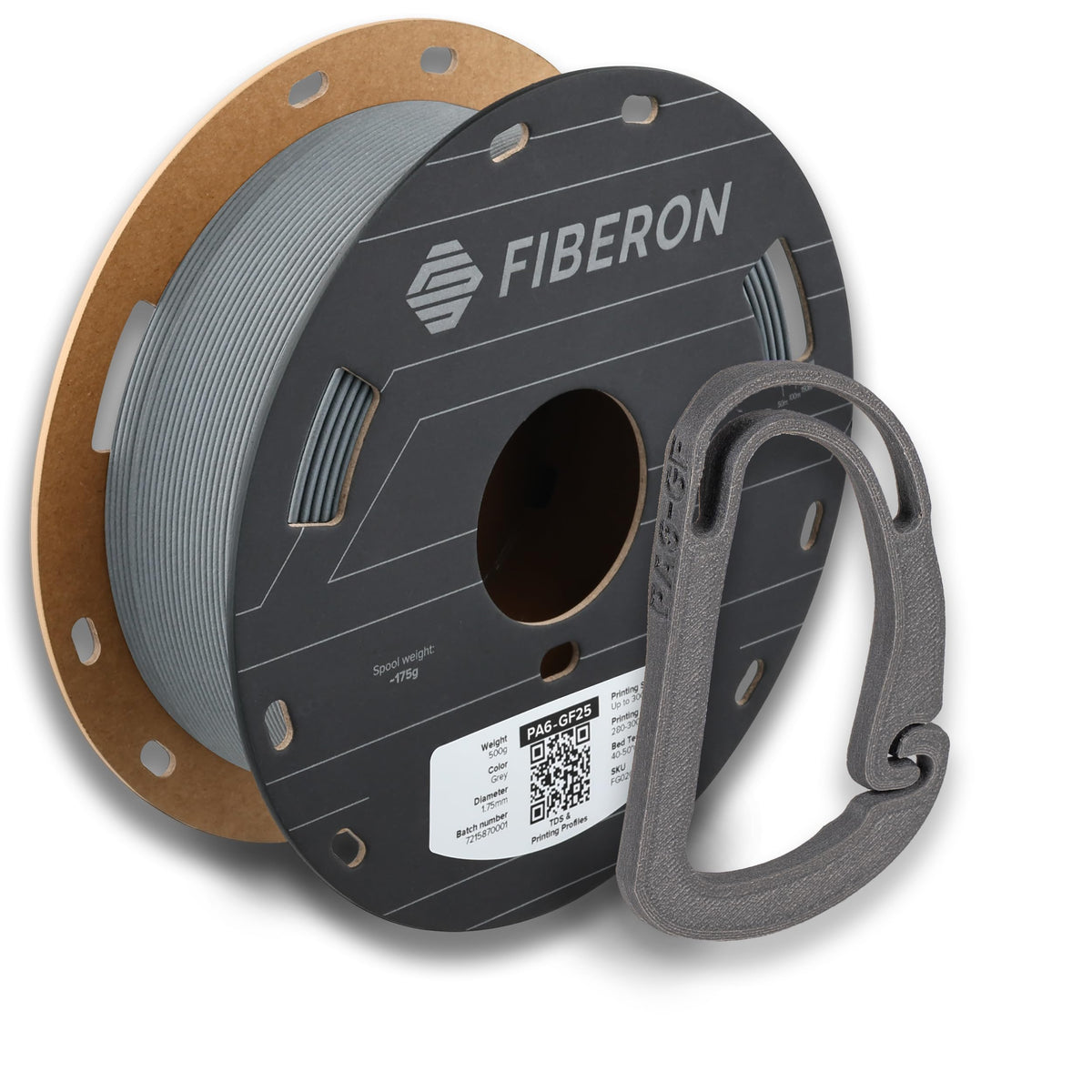 Polymaker Fiberon PA6-CF20 Carbon Fiber Nylon Filament 1.75mm Black 0.5kg, Fiberon PA6-CF20 Nylon Warp Free 1.75mm 3D Printing Filament