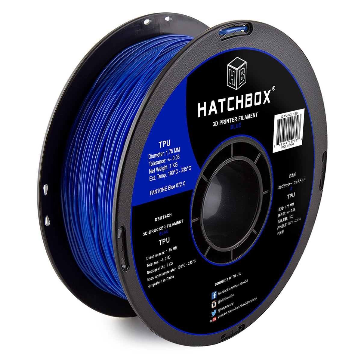 HATCHBOX 1.75mm Black TPU 3D Printer Filament Shore 95A, 1 KG Spool, Dimensional Accuracy +/- 0.03 mm, 3D Printing Filament