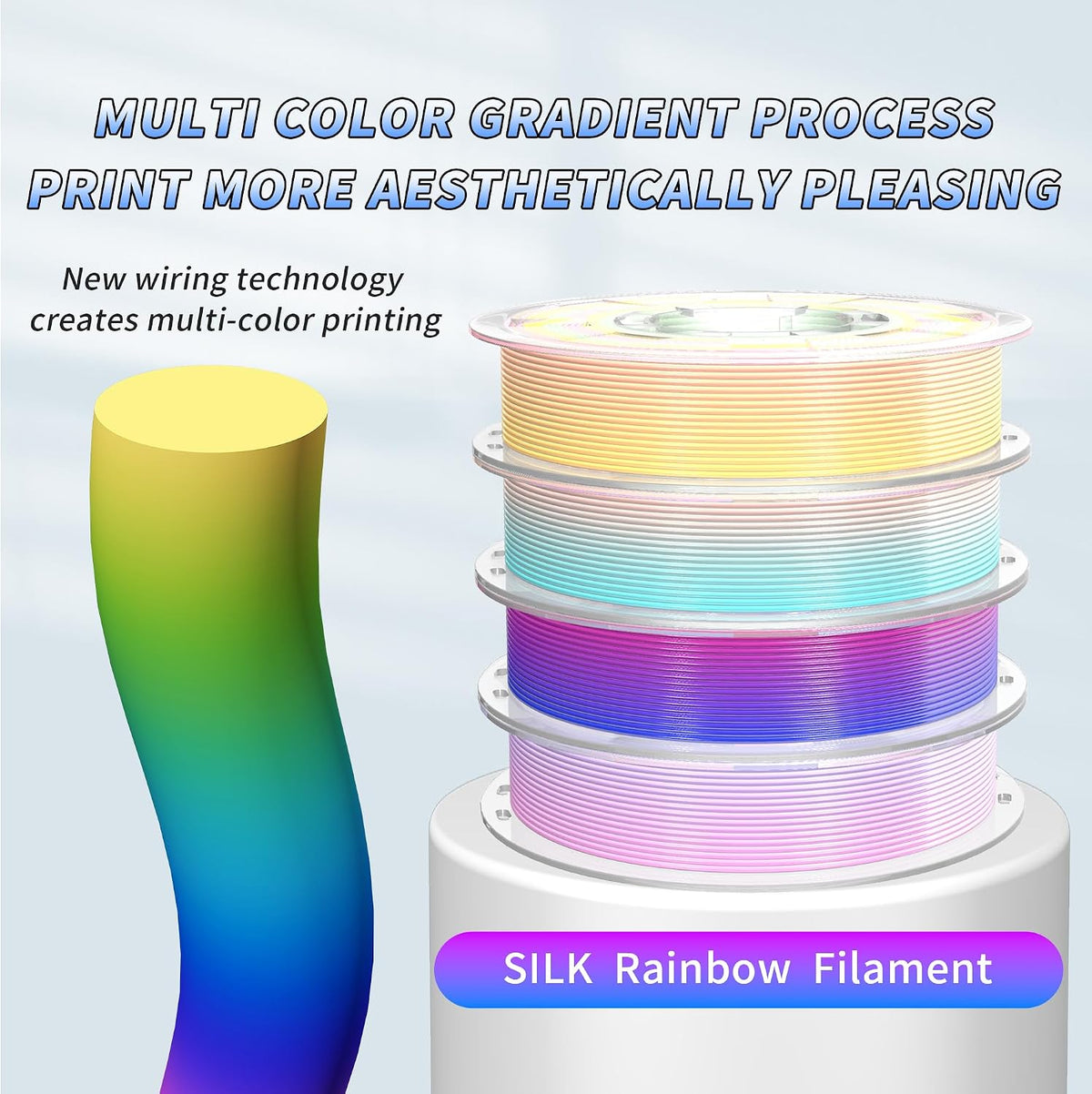 PINBALL Silk Rainbow PLA 3D Printer Filament 1.75mm Shiny Multi-Color Changing Filament 3D Printing PLA Filament Dimensional Accuracy +/- 0.02mm 500g*4 Silk Rainbow