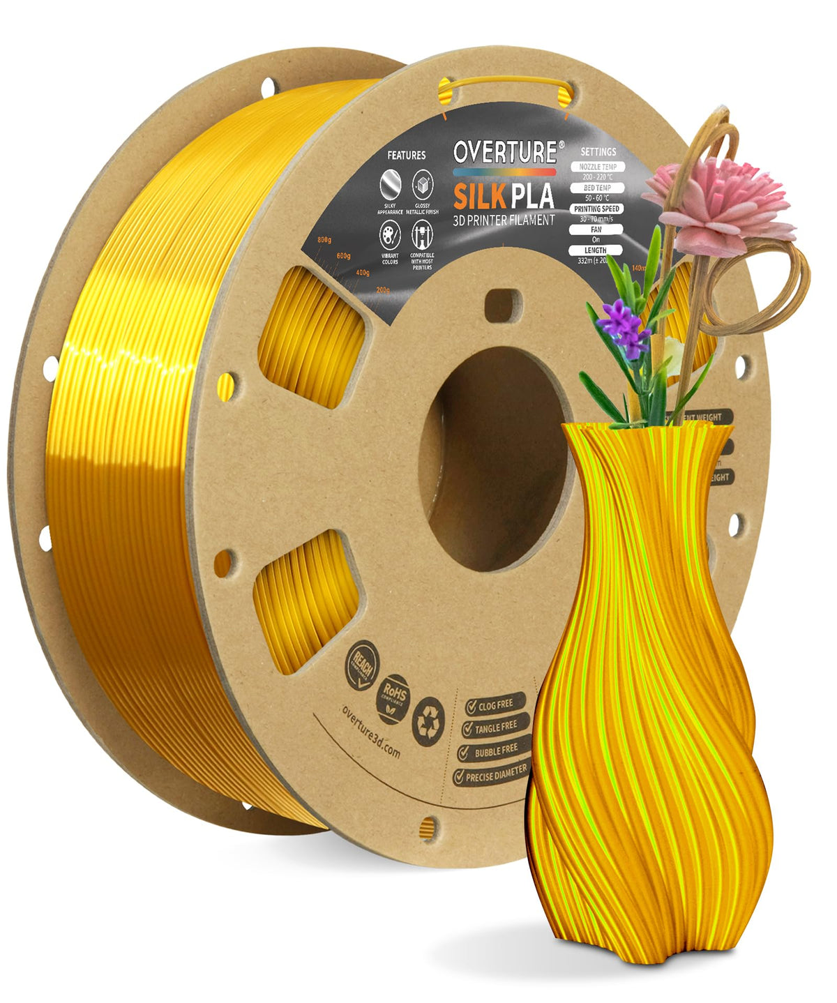OVERTURE 10KG Bundle PLA Filament 1.75mm, Neatly Wound 3D Printer Filament 10 Pack 1kg Spool (2.2lbs), Dimensional Accuracy +/- 0.02 mm, Fit Most FDM 3D Printers (Black 10-Pack)