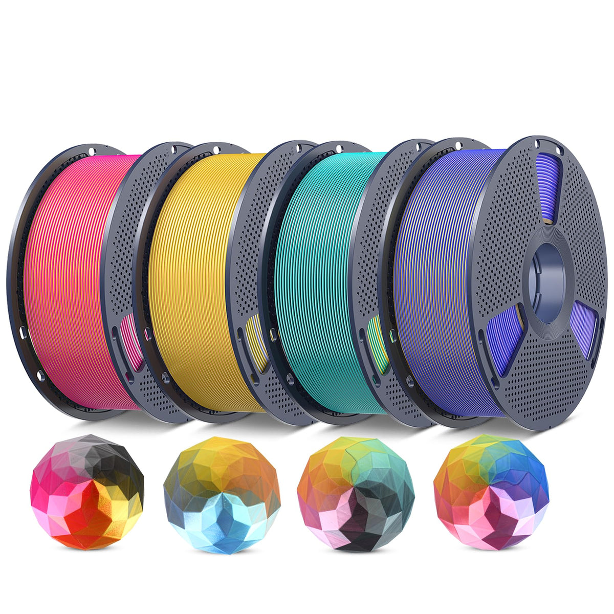 SUNLU 3D Printer Filament Bundle PLA Filament 1.75mm, Individually Vacuum Packed, 0.25kg per Spool, 2kg in Total, 8 Pack, Black+Bone White+Grey+Brown+Red+Blue+Olive Green+Wood