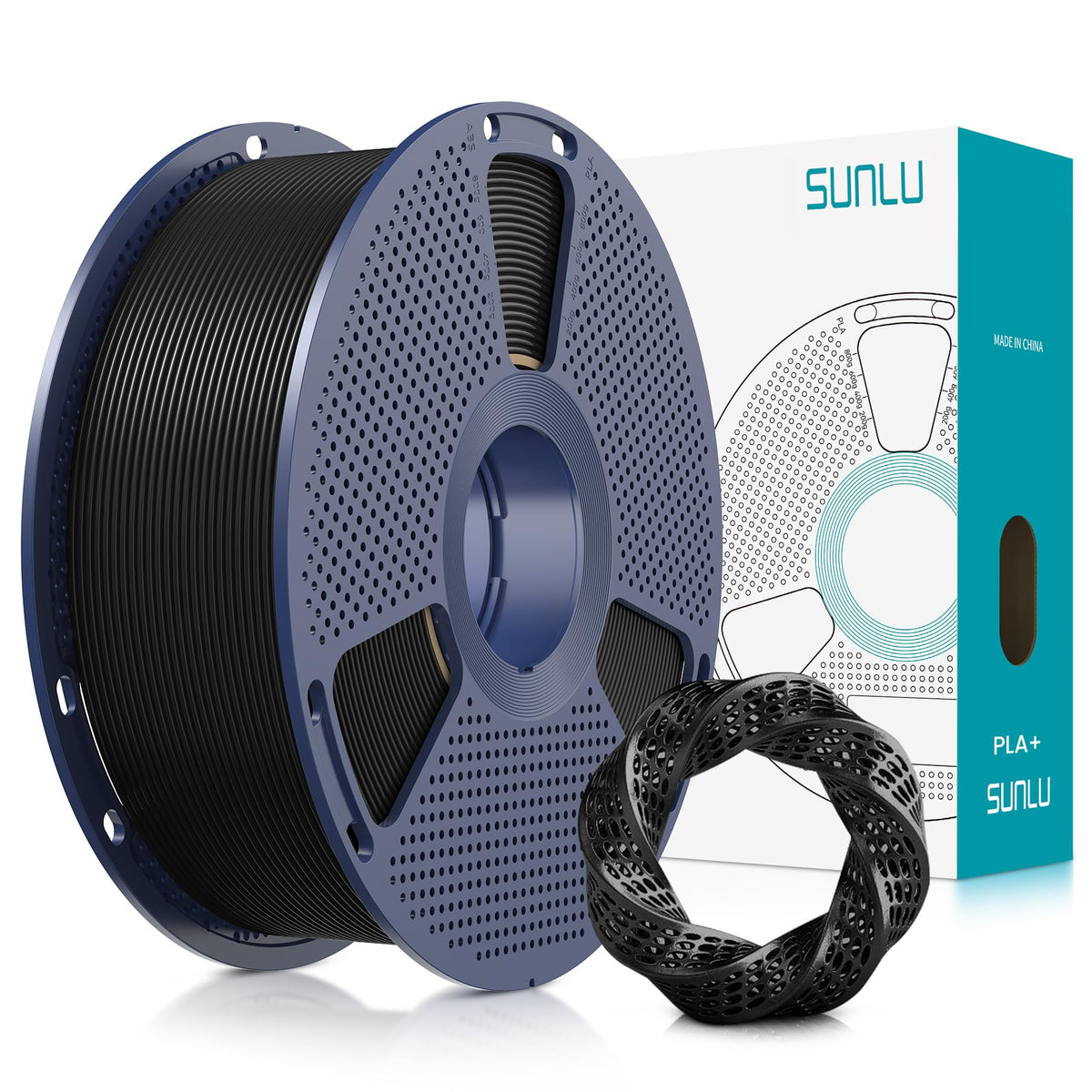 SUNLU 3D Printer Filament Bundle, PLA Plus Filament 10KG 1.75mm, Neatly Wound Filament for Most 3D Printer, 10 Colors, 1kg Spool, Black+White+Grey+Green+Blue+Grassgreen+Bluegrey+Pureyellow+Red+Orange