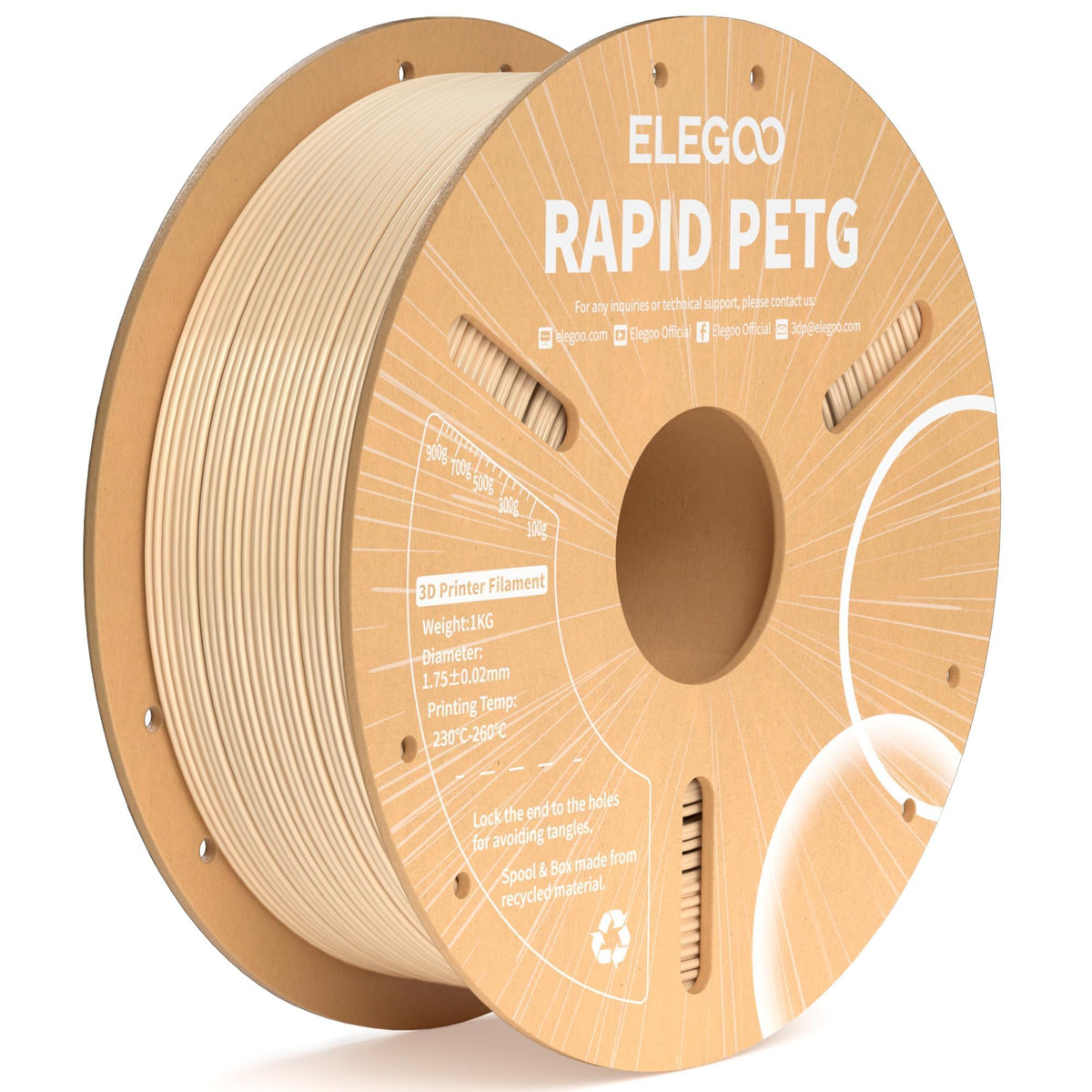 ELEGOO Rapid PETG Filament 1.75mm Bundle 4KG, High Speed 30-600mm/s 3D Printer Filament Accuracy +/- 0.02 mm, 1kg Cardboard Spool(2.2lbs), Fits for Most FDM 3D Printers(Black, White, Blue, Red)