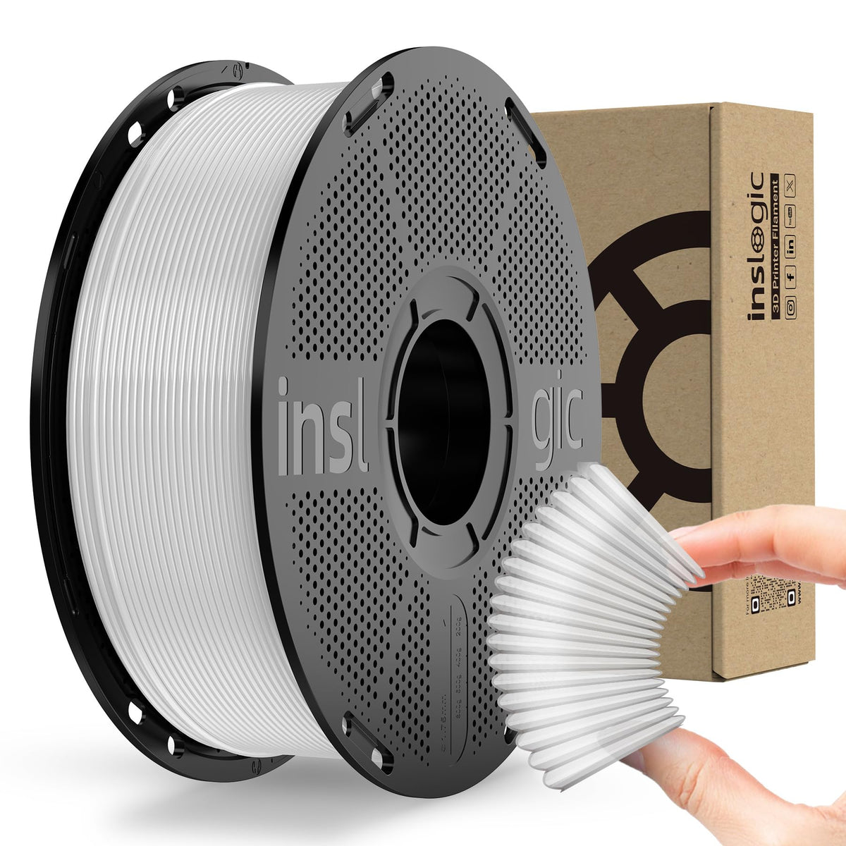 Inslogic PP Filament 1.75mm, Polypropylene 3D Printer Filament ±0.03mm, Semi-Flexible & Ultra Tough, Chemical-Resistant, Food-Contact Safe 3D Printing, 0.8kg Detachable Spool, Natural White