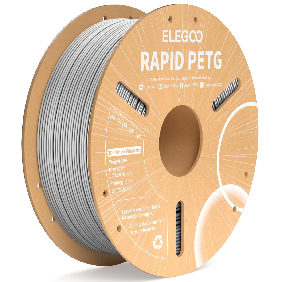 ELEGOO Rapid PETG Filament 1.75mm Bundle 4KG, High Speed 30-600mm/s 3D Printer Filament Accuracy +/- 0.02 mm, 1kg Cardboard Spool(2.2lbs), Fits for Most FDM 3D Printers(Black, White, Blue, Red)