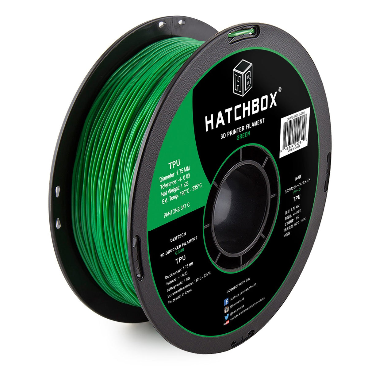 HATCHBOX 1.75mm Black TPU 3D Printer Filament Shore 95A, 1 KG Spool, Dimensional Accuracy +/- 0.03 mm, 3D Printing Filament
