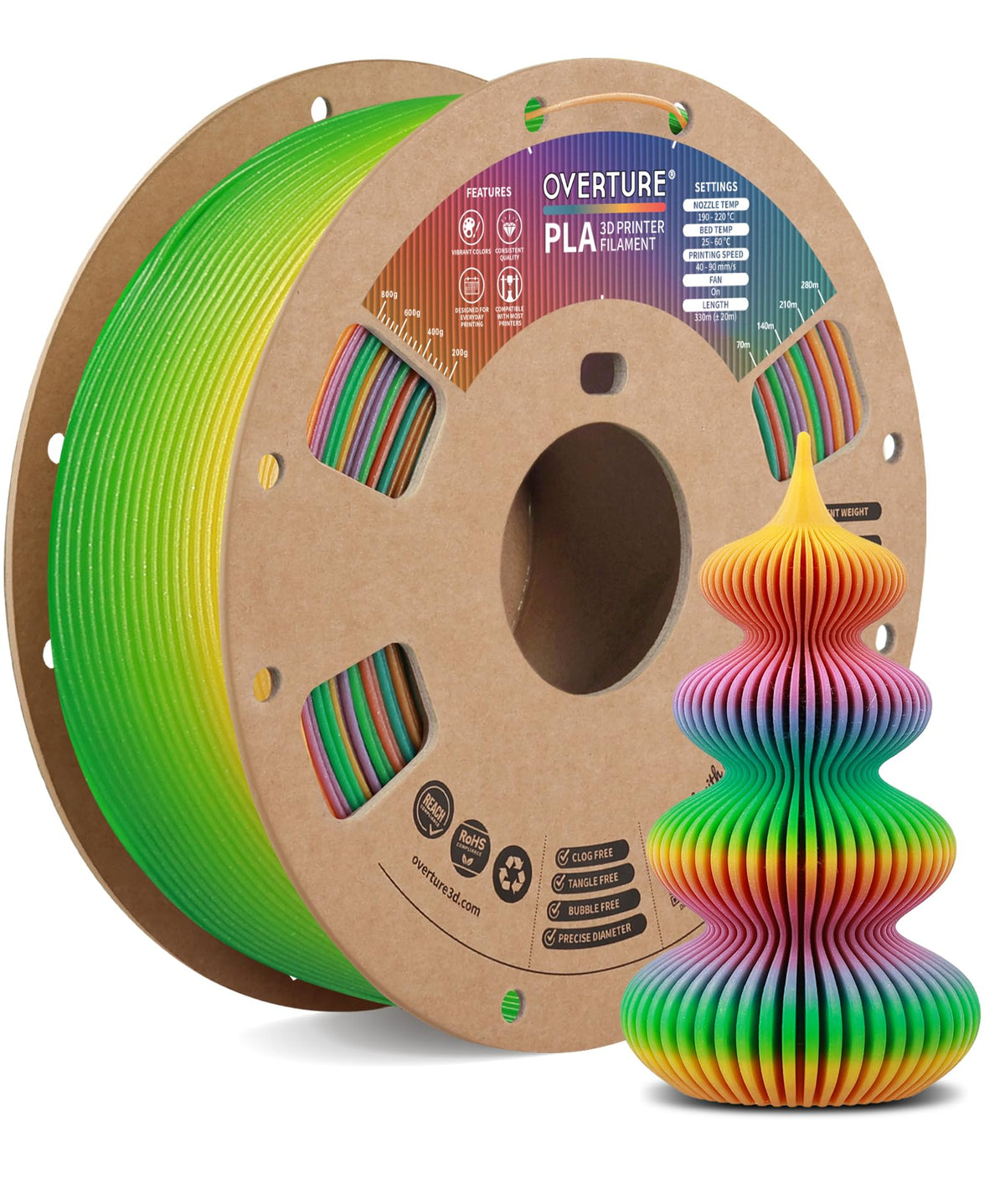 OVERTURE Silk PLA Filament Bundle, Clog-Free Shiny, Metallic Shine 3D Printer Filament, 1kg Spool * 4 Rolls(Silk Gold+Silk Silver+Silk Coppe+Silk Blue-Silver)