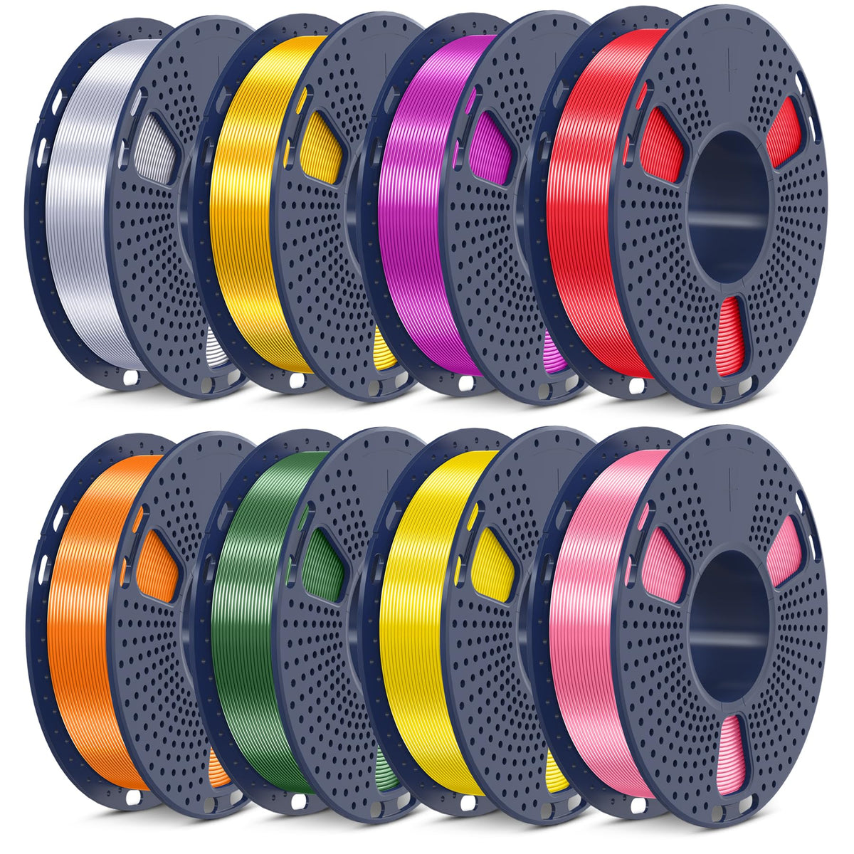 SUNLU PLA Filament 1.75mm Bundle, 3D Printer Filament Bundle 250g, 8 Rolls, 2kg Total, Black+White+Grey+Transparent+Red+Klein Blue+Sunny Orange+Green