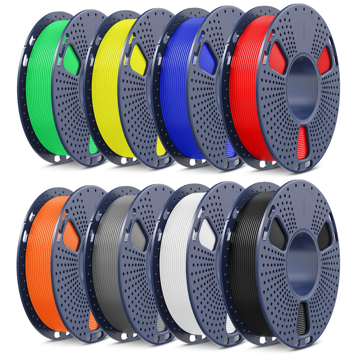 SUNLU PLA+2.0 3D Printer Filament Bundle, 4KG Upgrade PLA+ Filament 1.75mm, Tougher and Stronger, Dimensional Accuracy +/-0.02mm, 1KG per Spool, 4 Packs, 4KG Total, Black+White+Klein Blue+Red