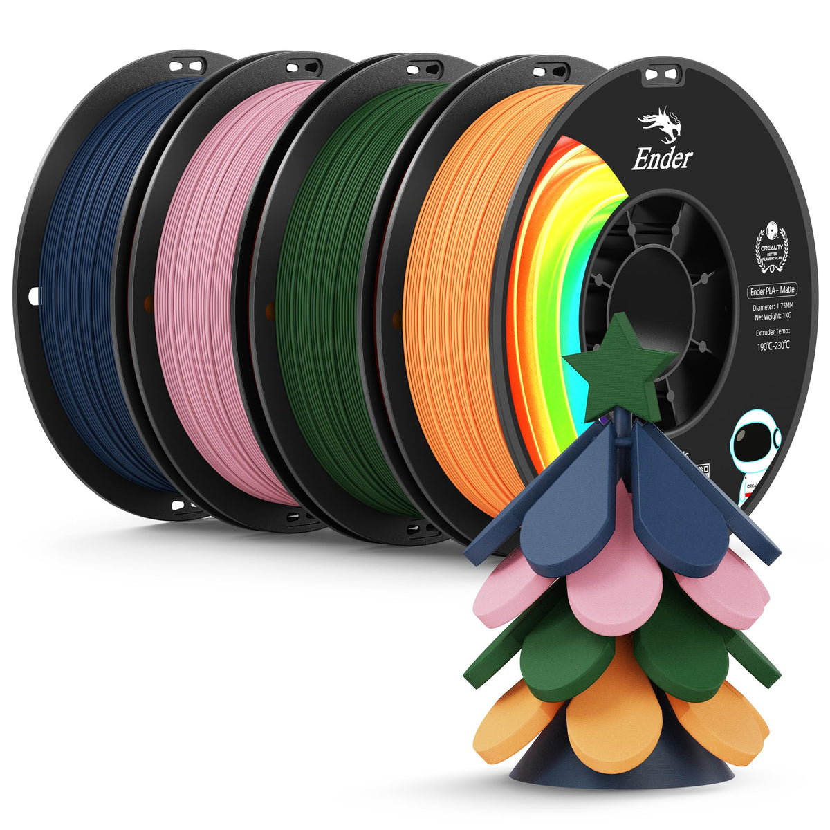 Creality Matte PLA Plus Filament 1.75mm, Low Warping, Minimal Layer Lines, Dimensional Accuracy +/- 0.02mm, 4kg (8.8lb) 3D Printer PLA+ Filament Bundle, Matte Black (4 Pack)