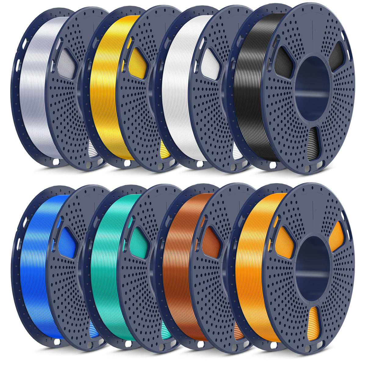 SUNLU PLA Filament 1.75mm Bundle, 3D Printer Filament Bundle 250g, 8 Rolls, 2kg Total, Black+White+Grey+Transparent+Red+Klein Blue+Sunny Orange+Green