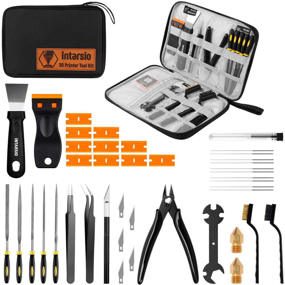 59pcs 3D Printer Tools Kit with Hard Case, 3D Printer Accessories incl Deburring Tool, Digital Caliper, Hygrometer, Nozzle Clog Poke, Pilers, Flush Cutter, for Bambu Lab, Ender 3, FDM/SLA Printers etc