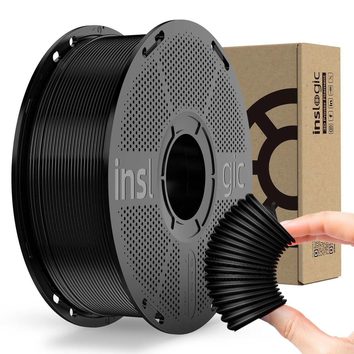 Inslogic PP Filament 1.75mm, Polypropylene 3D Printer Filament ±0.03mm, Semi-Flexible & Ultra Tough, Chemical-Resistant, Food-Contact Safe 3D Printing, 0.8kg Detachable Spool, Natural White