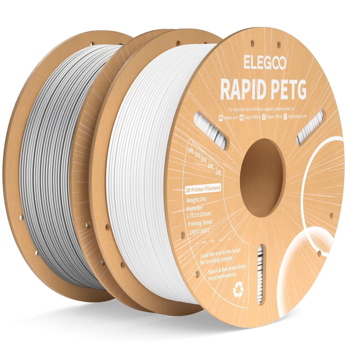 ELEGOO Rapid PETG Filament 1.75mm Bundle 4KG, High Speed 30-600mm/s 3D Printer Filament Accuracy +/- 0.02 mm, 1kg Cardboard Spool(2.2lbs), Fits for Most FDM 3D Printers(Black, White, Blue, Red)