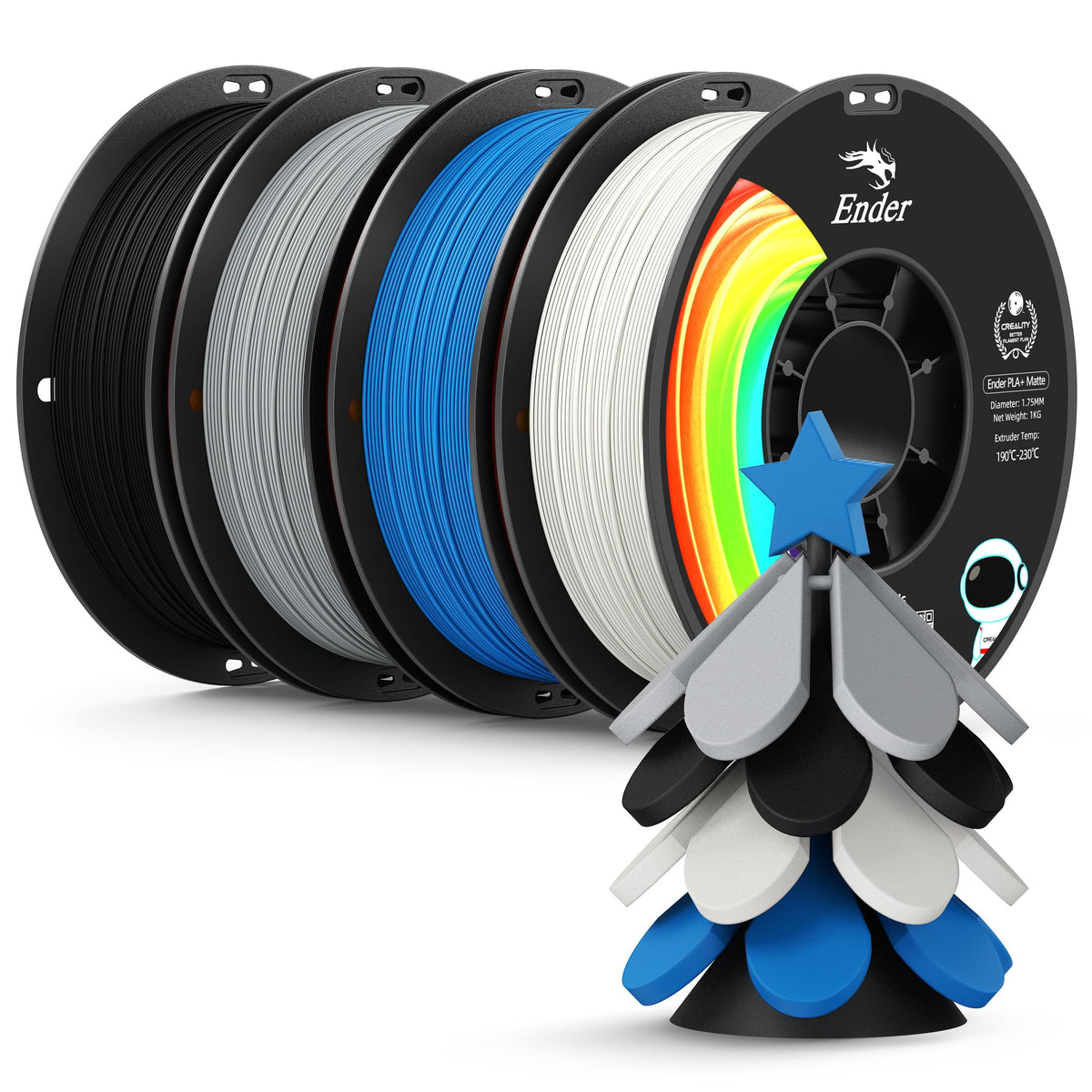 Creality Matte PLA Plus Filament 1.75mm, Low Warping, Minimal Layer Lines, Dimensional Accuracy +/- 0.02mm, 4kg (8.8lb) 3D Printer PLA+ Filament Bundle, Matte Black (4 Pack)