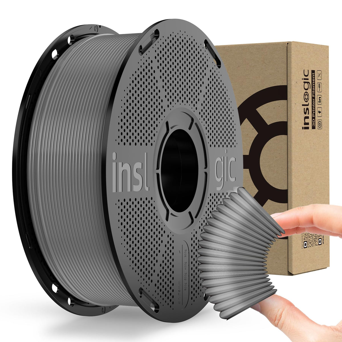 Inslogic PP Filament 1.75mm, Polypropylene 3D Printer Filament ±0.03mm, Semi-Flexible & Ultra Tough, Chemical-Resistant, Food-Contact Safe 3D Printing, 0.8kg Detachable Spool, Natural White