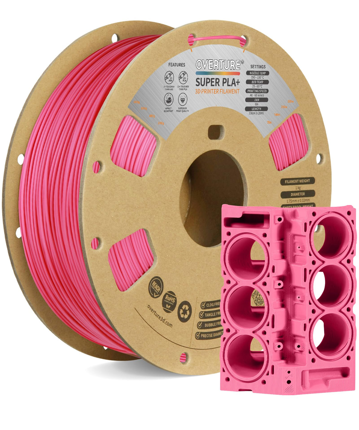 OVERTURE 4KG Bundle PLA Plus (PLA+) Filament 1.75mm, Stronger & More Durable, Professional Toughness 3D Printer Filament 1kg (2.2lbs) 4 Pack, High Precision +/- 0.02mm, Tangle-Free (Black*4)