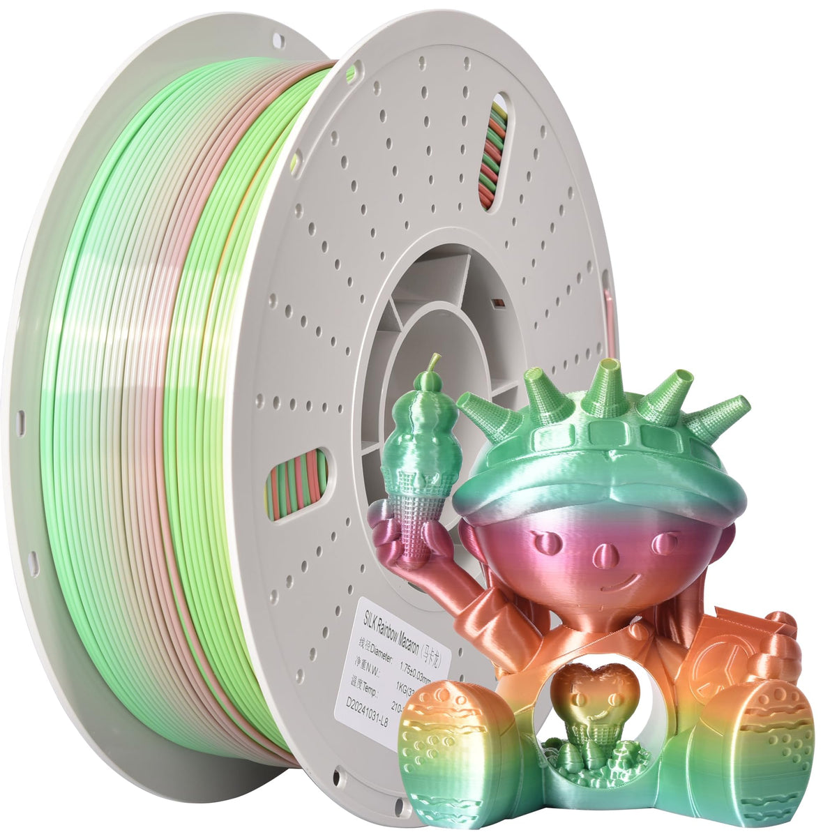 PINBALL Silk Rainbow PLA 3D Printer Filament 1.75mm Shiny Multi-Color Changing Filament 3D Printing PLA Filament Dimensional Accuracy +/- 0.02mm 500g*4 Silk Rainbow