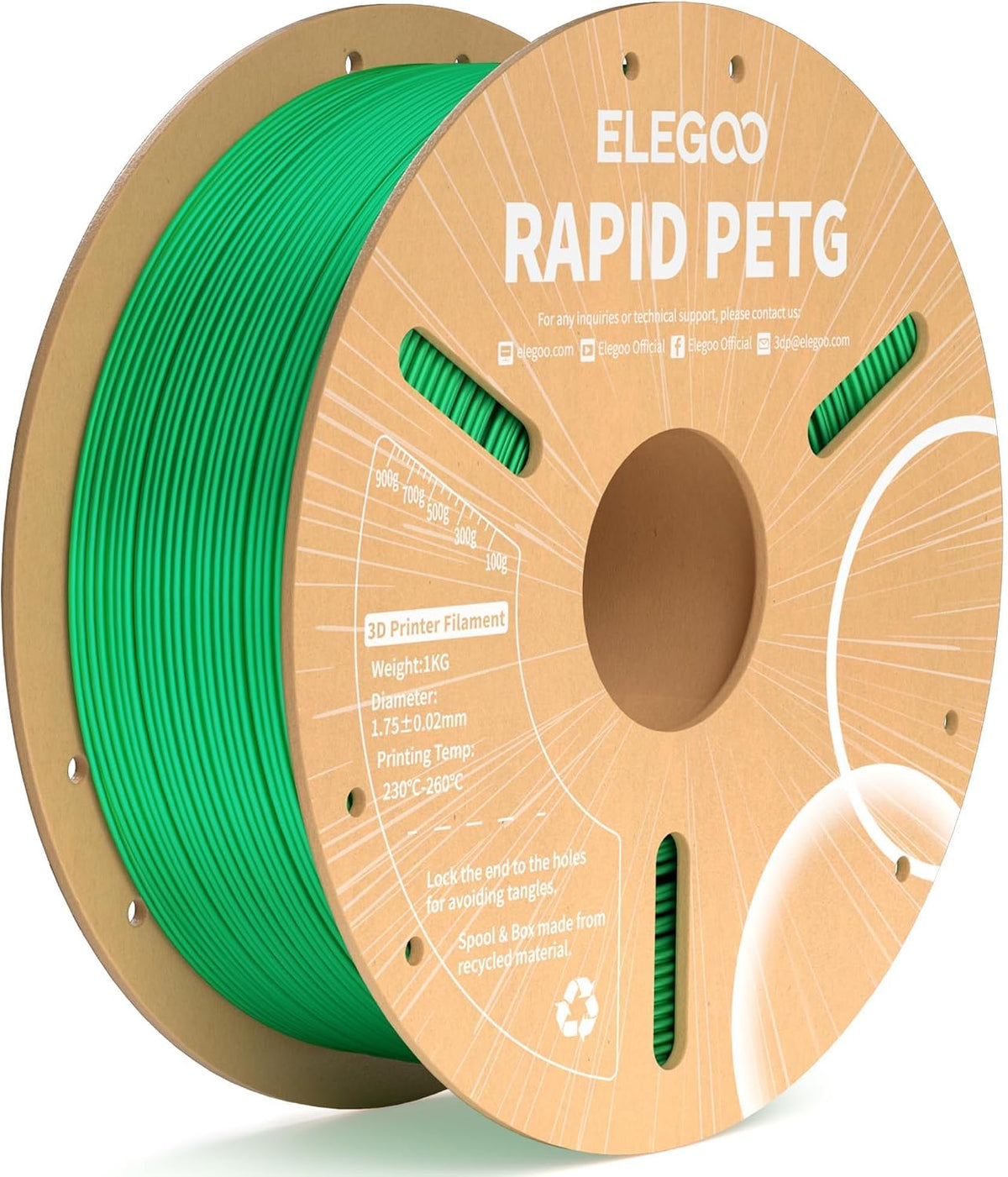ELEGOO Rapid PETG Filament 1.75mm Bundle 4KG, High Speed 30-600mm/s 3D Printer Filament Accuracy +/- 0.02 mm, 1kg Cardboard Spool(2.2lbs), Fits for Most FDM 3D Printers(Black, White, Blue, Red)