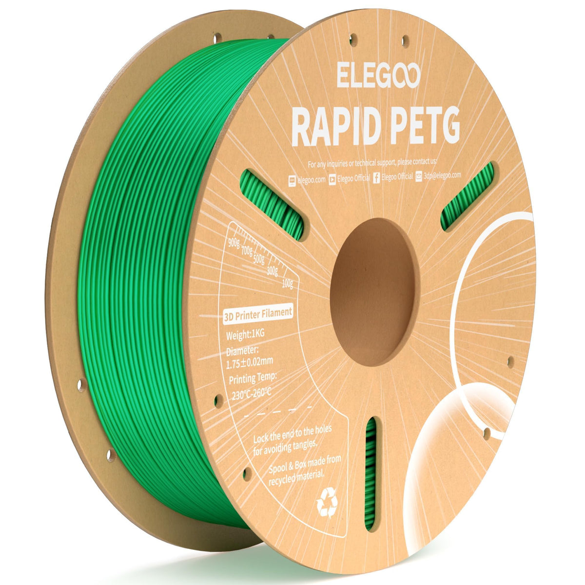 ELEGOO Rapid PETG Filament 1.75mm Bundle 4KG, High Speed 30-600mm/s 3D Printer Filament Accuracy +/- 0.02 mm, 1kg Cardboard Spool(2.2lbs), Fits for Most FDM 3D Printers(Black, White, Blue, Red)