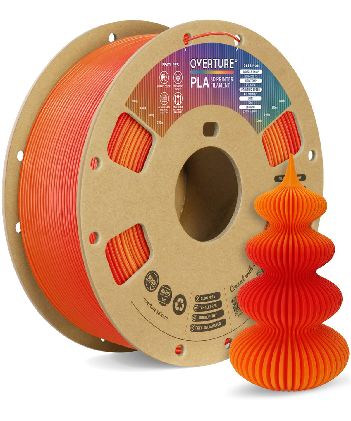 OVERTURE 10KG Bundle PLA Filament 1.75mm, Neatly Wound 3D Printer Filament 10 Pack 1kg Spool (2.2lbs), Dimensional Accuracy +/- 0.02 mm, Fit Most FDM 3D Printers (Black 10-Pack)