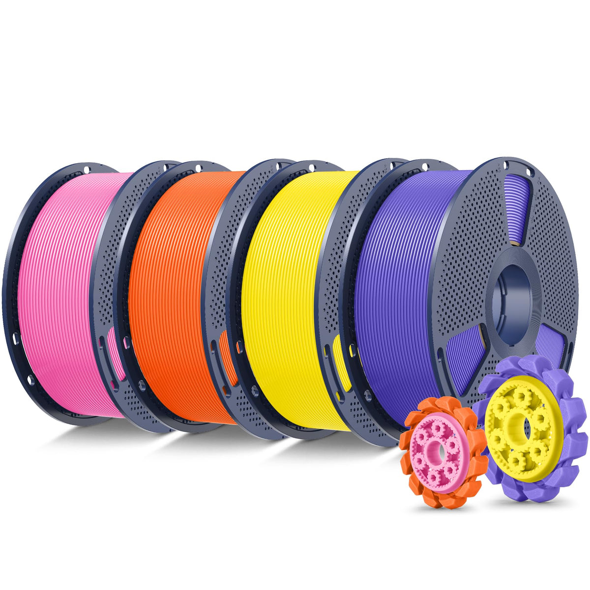 SUNLU PLA+2.0 3D Printer Filament Bundle, 4KG Upgrade PLA+ Filament 1.75mm, Tougher and Stronger, Dimensional Accuracy +/-0.02mm, 1KG per Spool, 4 Packs, 4KG Total, Black+White+Klein Blue+Red