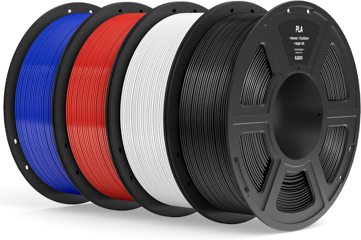 ELEGOO PLA Filament 1.75mm Bundle 4KG, 3D Printer Filament Dimensional Accuracy +/- 0.02mm, 4pcs 1kg Spool(2.2lbs) Fit Most FDM 3D Printers (Black, White, Dark Blue, True Red)