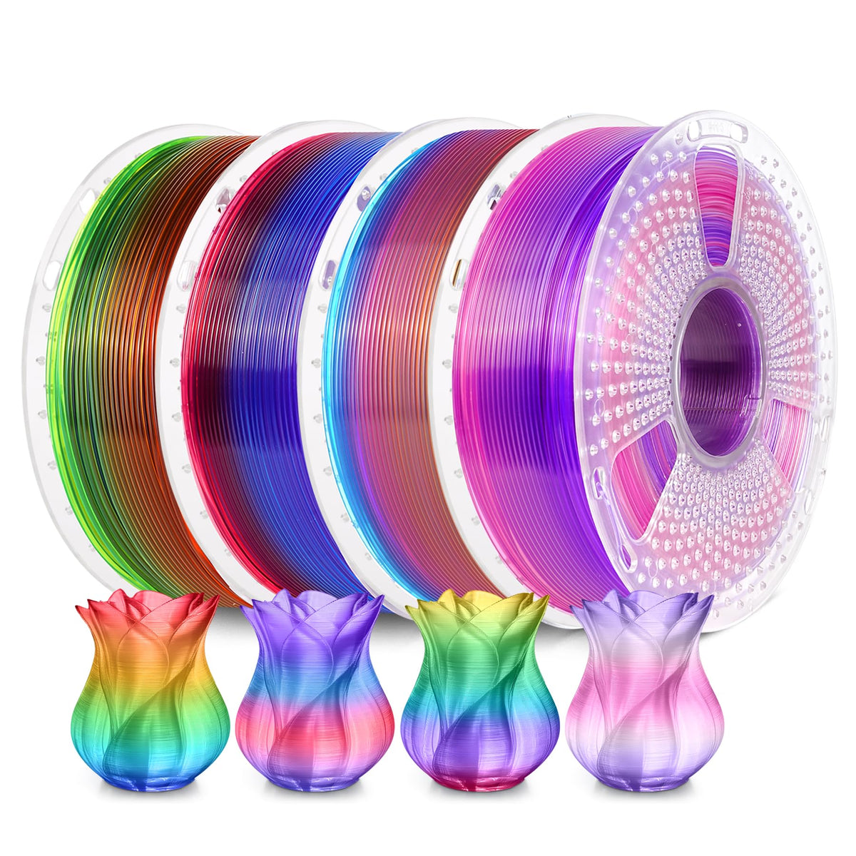 SUNLU 3D Printer Filament Bundle PLA Filament 1.75mm, Individually Vacuum Packed, 0.25kg per Spool, 2kg in Total, 8 Pack, Black+Bone White+Grey+Brown+Red+Blue+Olive Green+Wood