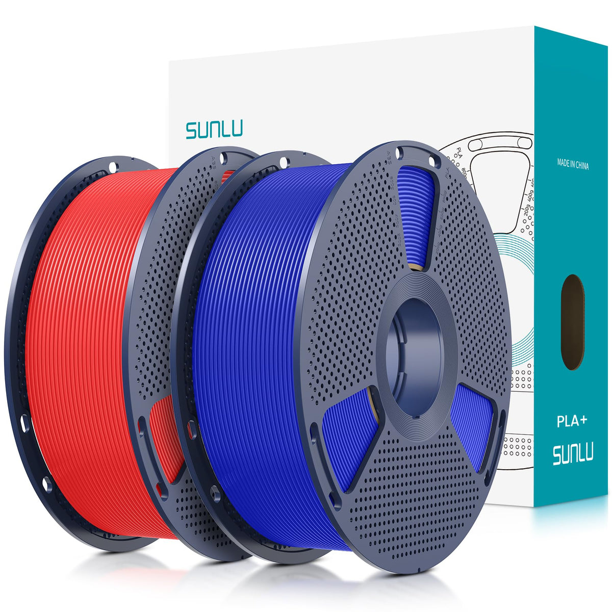 SUNLU 3D Printer Filament Bundle, PLA Plus Filament 10KG 1.75mm, Neatly Wound Filament for Most 3D Printer, 10 Colors, 1kg Spool, Black+White+Grey+Green+Blue+Grassgreen+Bluegrey+Pureyellow+Red+Orange