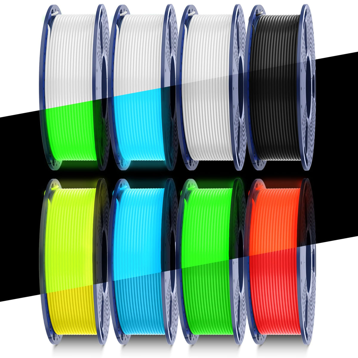 SUNLU 3D Printer Filament Bundle PLA Filament 1.75mm, Individually Vacuum Packed, 0.25kg per Spool, 2kg in Total, 8 Pack, Black+Bone White+Grey+Brown+Red+Blue+Olive Green+Wood