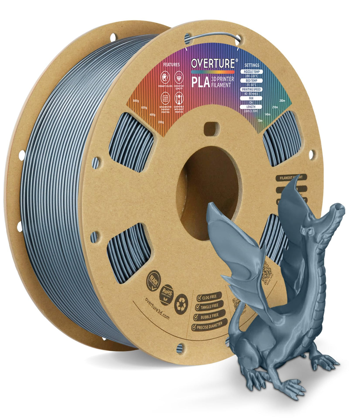 OVERTURE 10KG Bundle PLA Filament 1.75mm, Neatly Wound 3D Printer Filament 10 Pack 1kg Spool (2.2lbs), Dimensional Accuracy +/- 0.02 mm, Fit Most FDM 3D Printers (Black 10-Pack)
