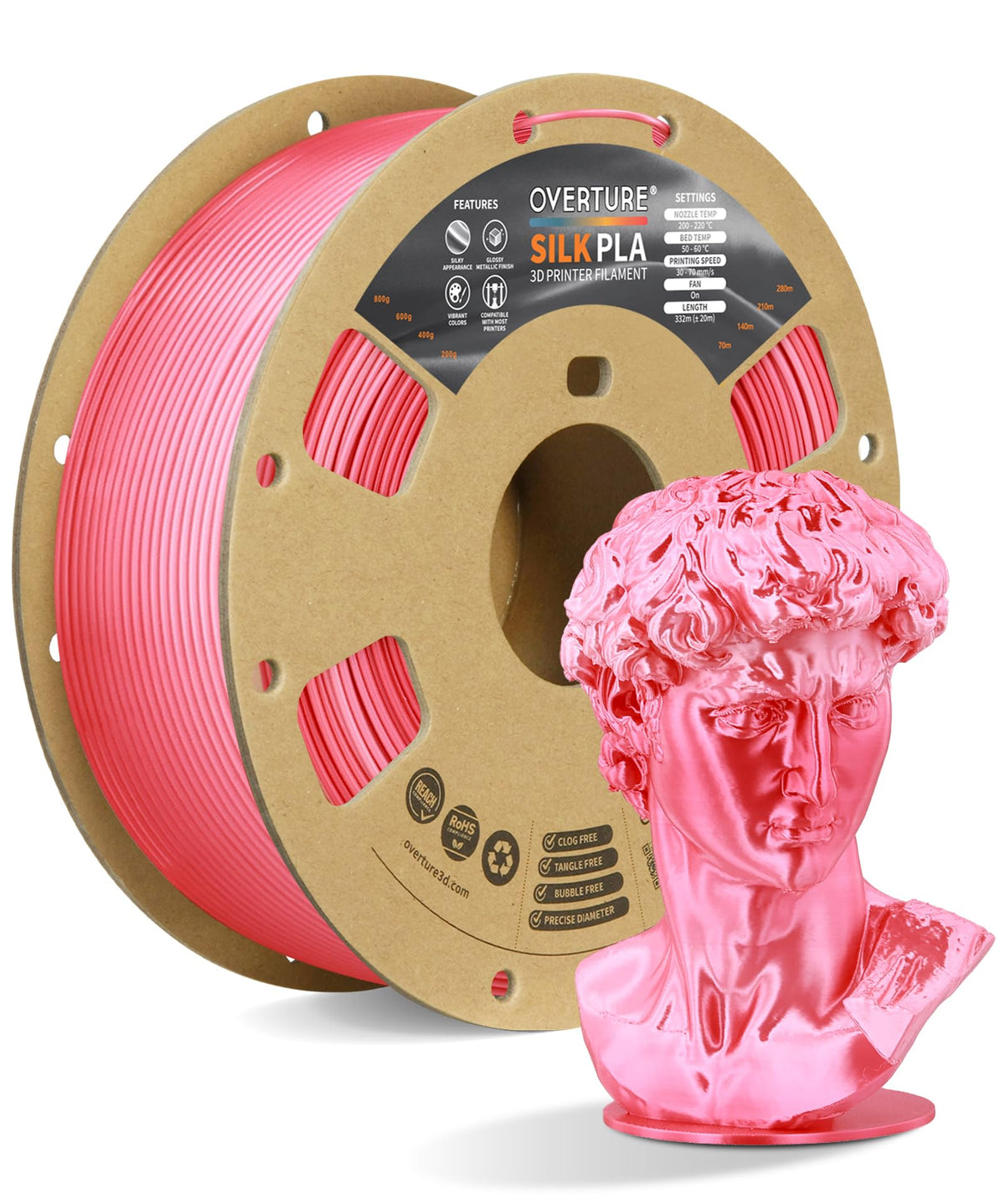 OVERTURE Silk PLA Filament Bundle, Clog-Free Shiny, Metallic Shine 3D Printer Filament, 1kg Spool * 4 Rolls(Silk Gold+Silk Silver+Silk Coppe+Silk Blue-Silver)