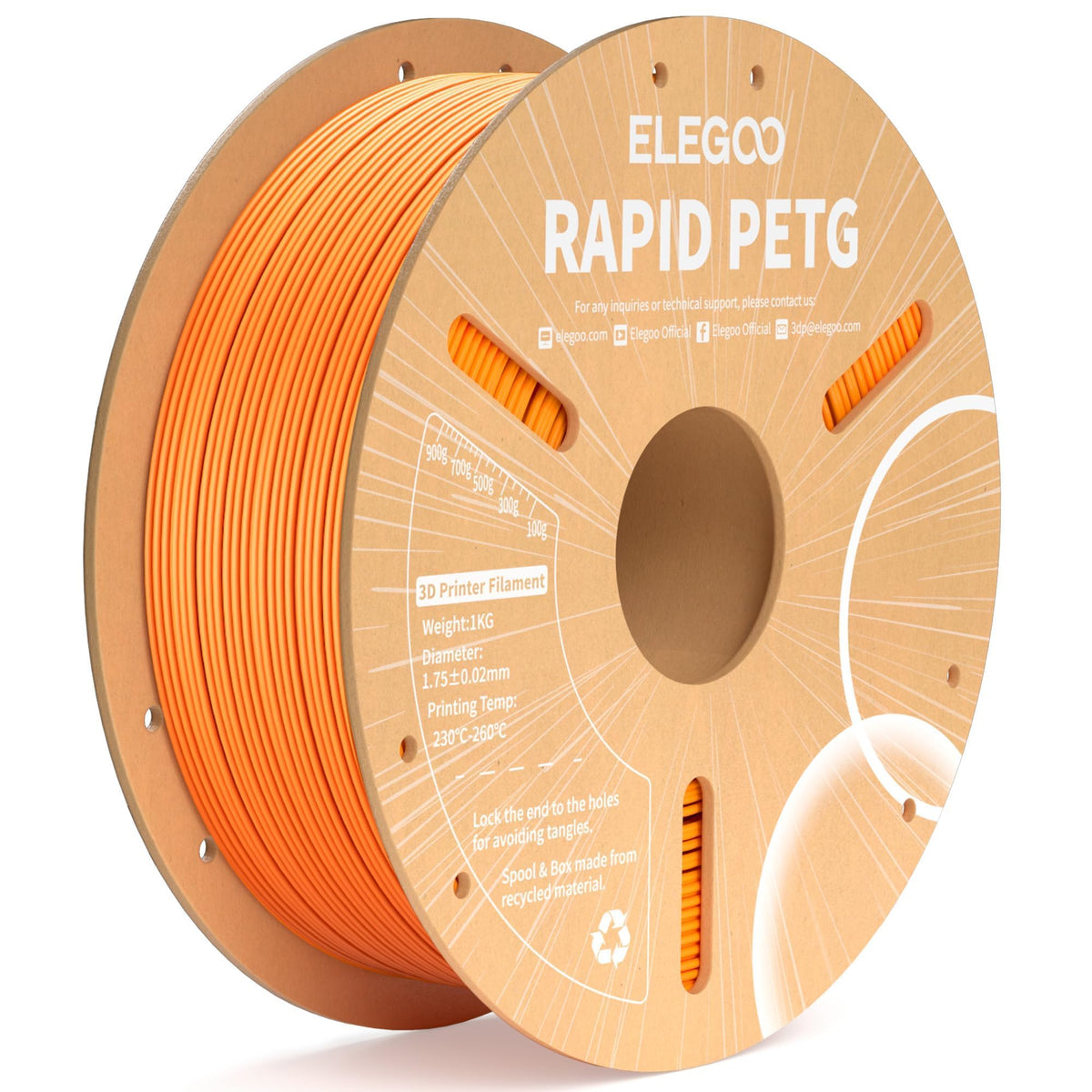 ELEGOO Rapid PETG Filament 1.75mm Bundle 4KG, High Speed 30-600mm/s 3D Printer Filament Accuracy +/- 0.02 mm, 1kg Cardboard Spool(2.2lbs), Fits for Most FDM 3D Printers(Black, White, Blue, Red)