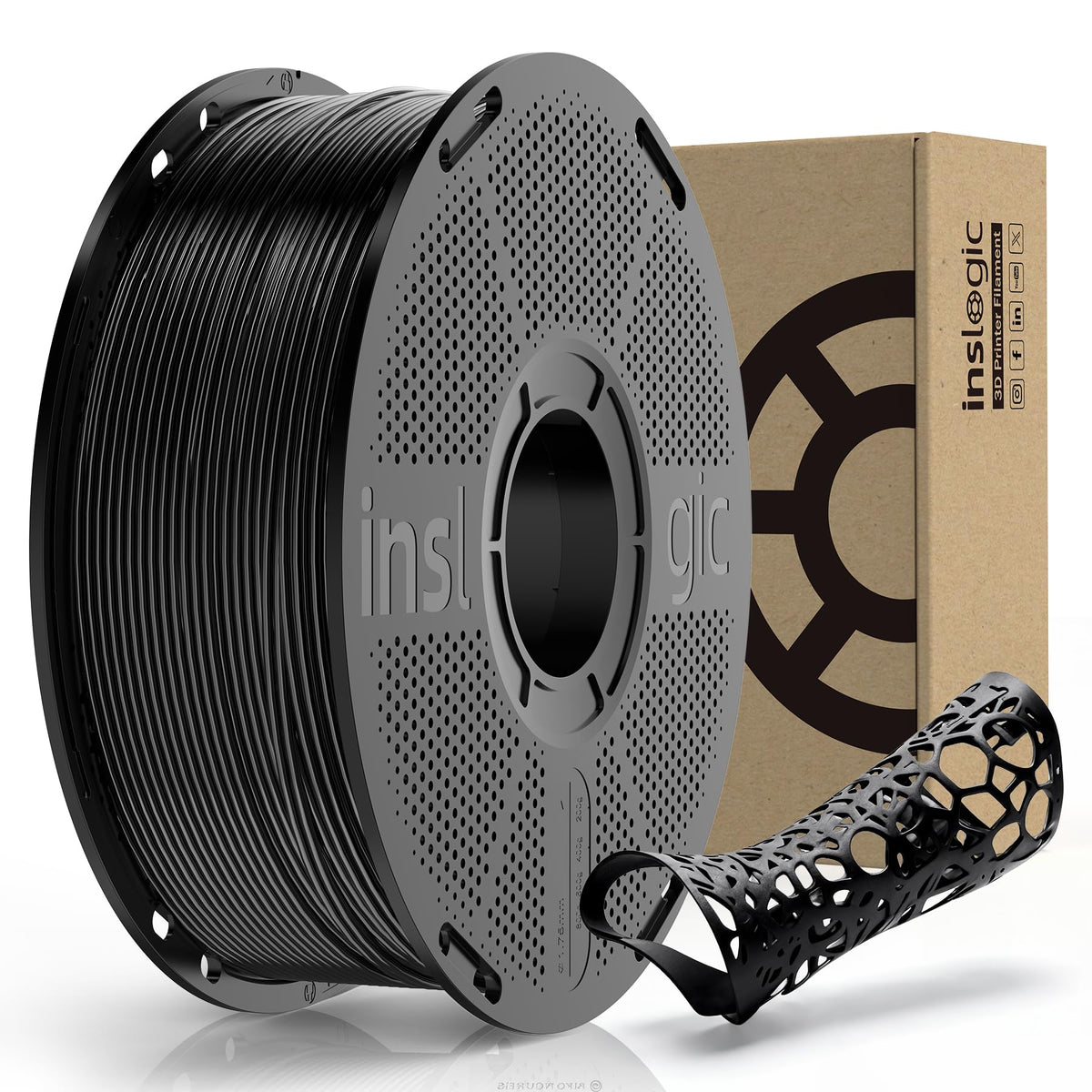 Inslogic PP Filament 1.75mm, Polypropylene 3D Printer Filament ±0.03mm, Semi-Flexible & Ultra Tough, Chemical-Resistant, Food-Contact Safe 3D Printing, 0.8kg Detachable Spool, Natural White