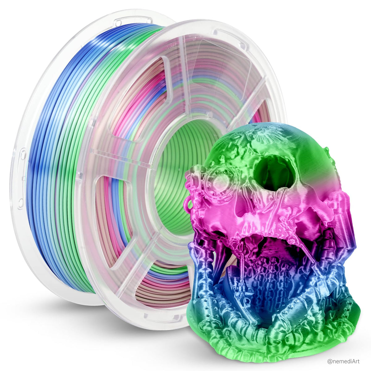 JAYO 3D Printer Filament Bundle, PLA Silk Filament Bundle Multicolor, Shiny Silk PLA Filament 1.75mm, Fast Color Change Rainbow, 250g Spool, 8 Rolls, 2kg in Total