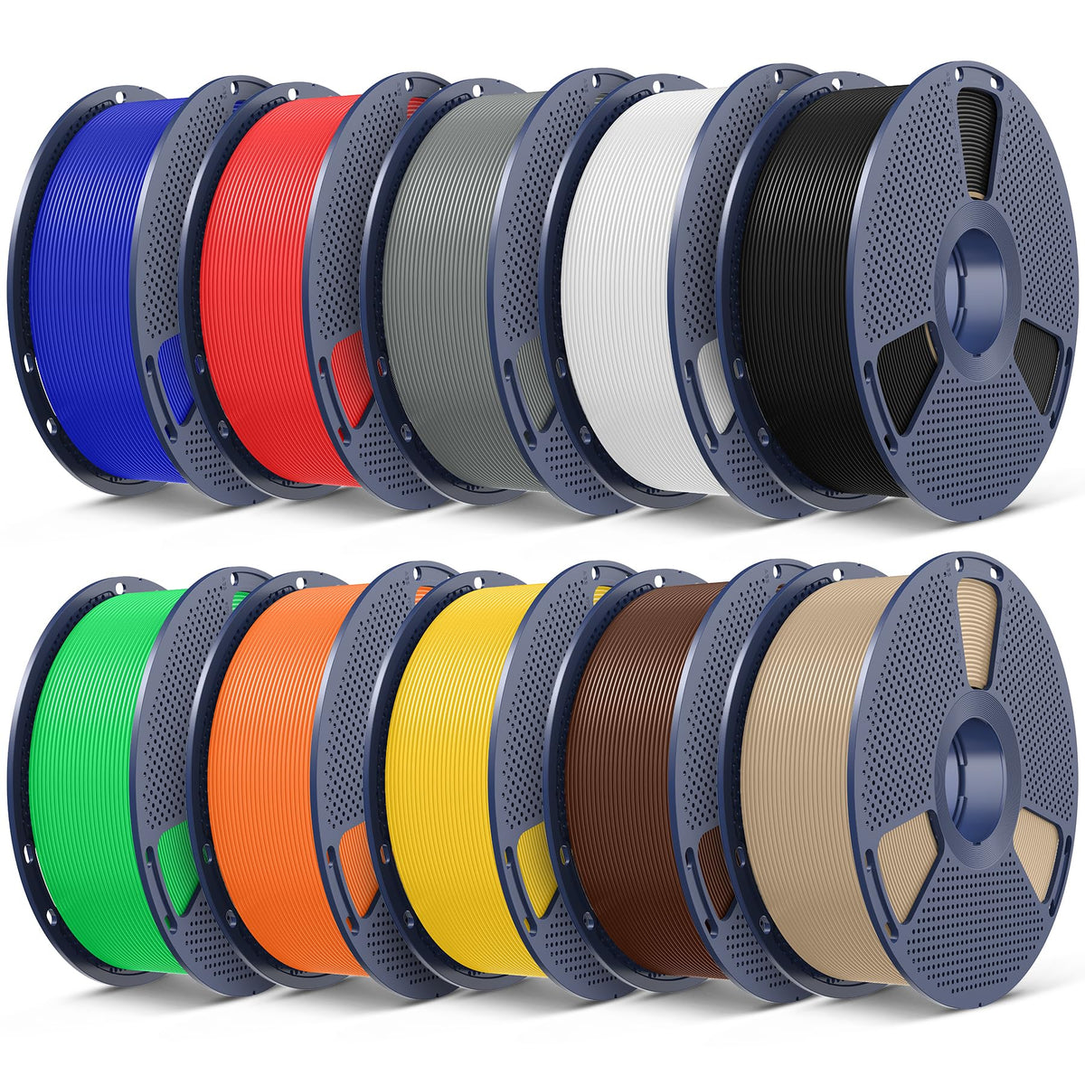SUNLU 3D Printer Filament Bundle, PLA Plus Filament 10KG 1.75mm, Neatly Wound Filament for Most 3D Printer, 10 Colors, 1kg Spool, Black+White+Grey+Green+Blue+Grassgreen+Bluegrey+Pureyellow+Red+Orange